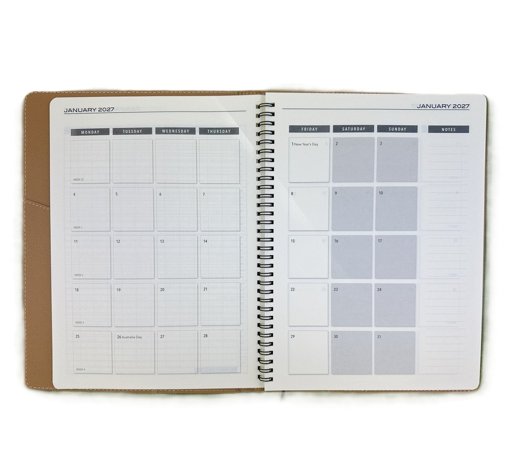 2027 Diary A4 Week-To-View (WTV) Chocolate