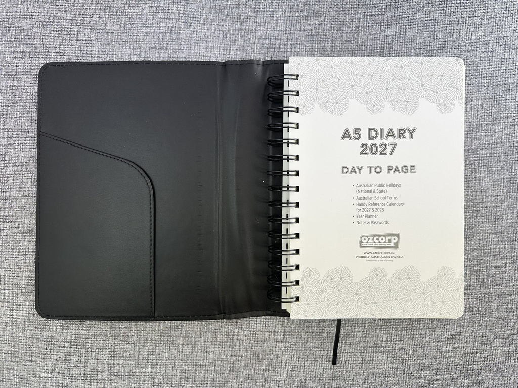 2027 Diary A5 Day-To-A-Page (DTP) Spiral Black