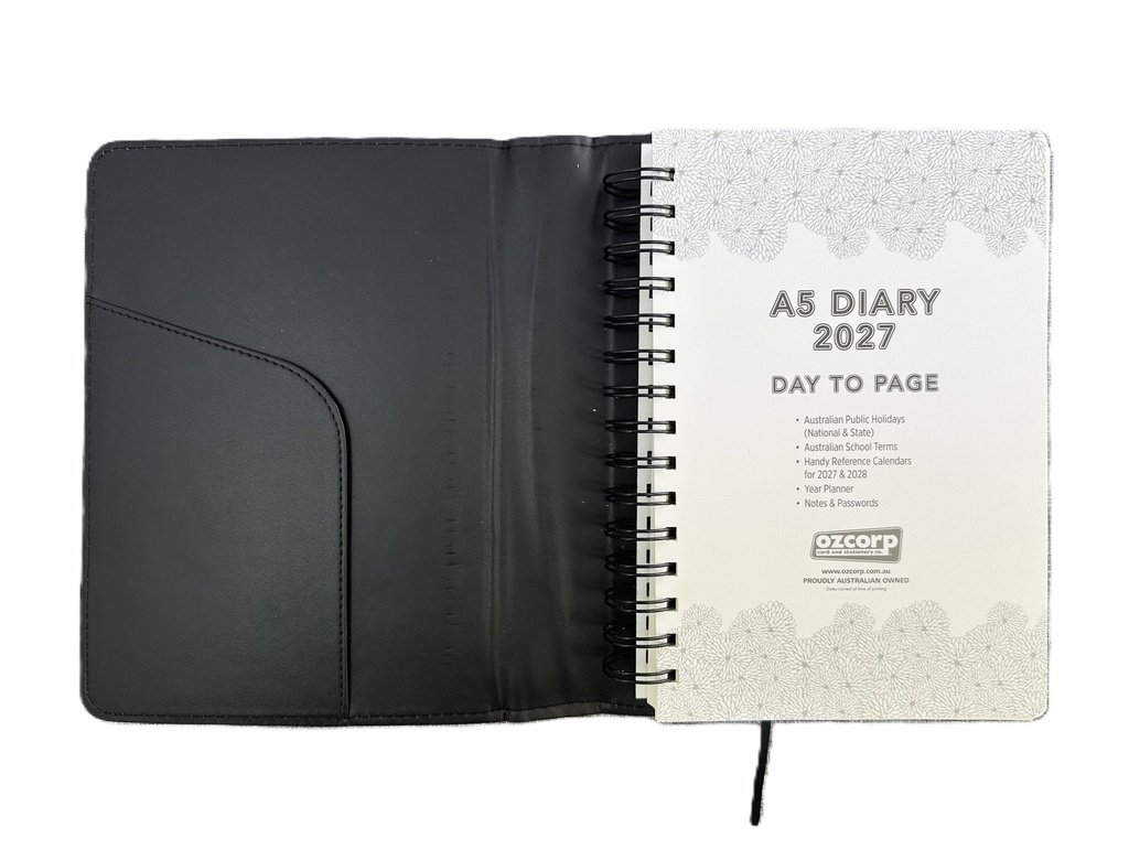 2027 Diary A5 Day-To-A-Page (DTP) Spiral Black