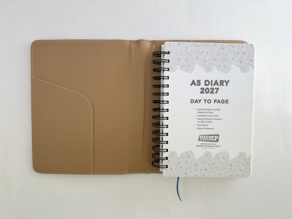 2027 Diary A5 Day-To-A-Page (DTP) Spiral Stormy Blue