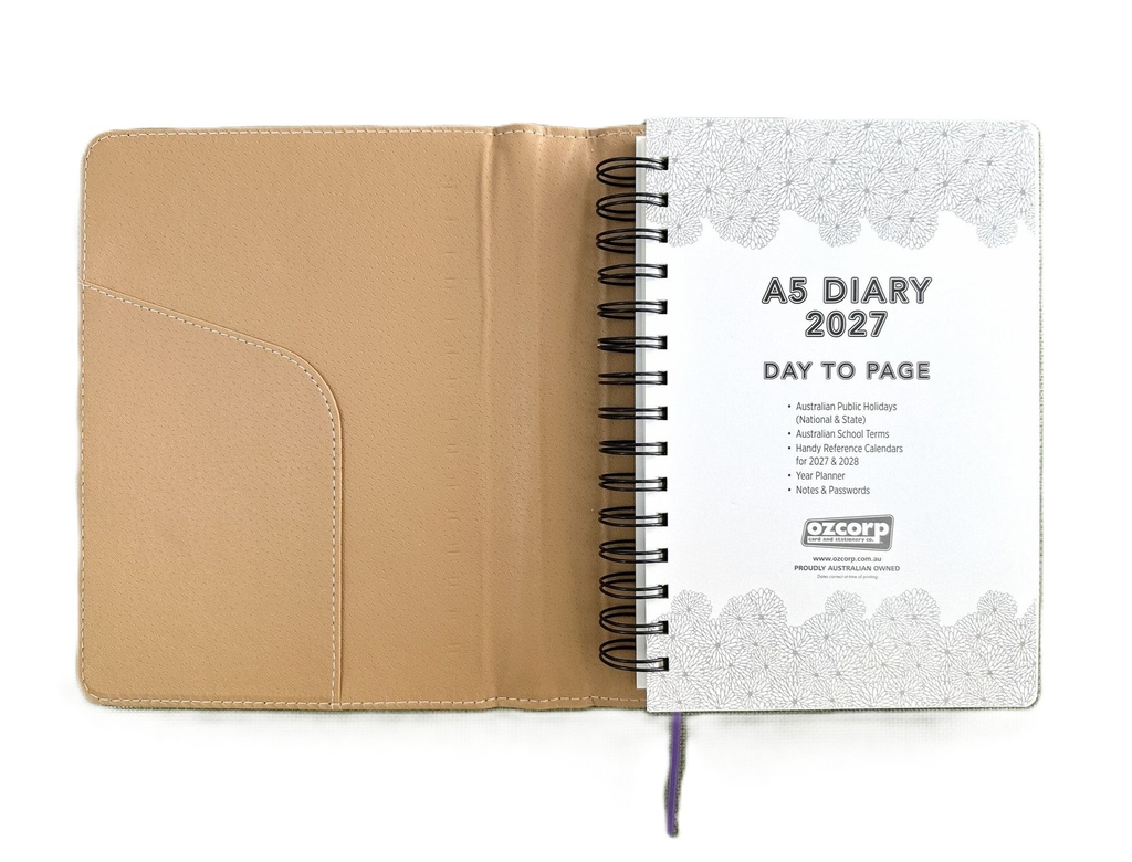 2027 Diary A5 Day-To-A-Page (DTP) Spiral Grape