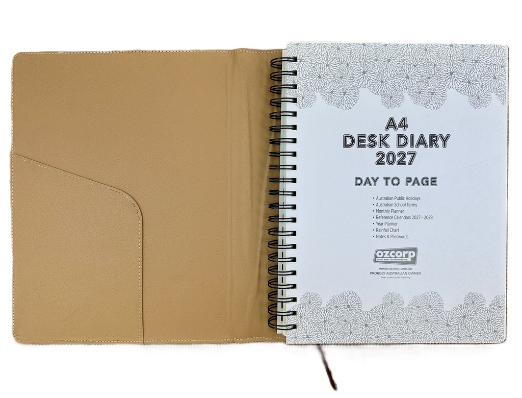 2027 Diary A4 Day-To-A-Page (DTP) Spiral Croc Chocolate