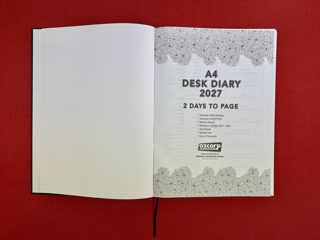 2027 Diary A4 2-Days-To-A-Page (2DTP) Black 