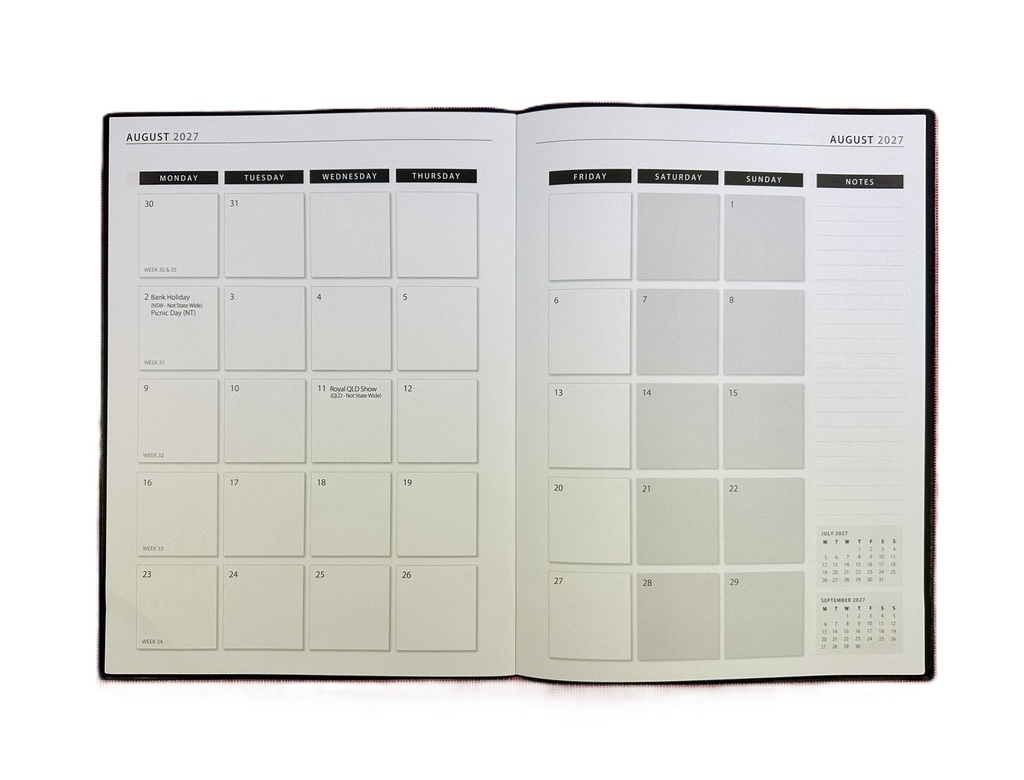 2027 Diary Planner A4 Month-To-View (MTV) Black 