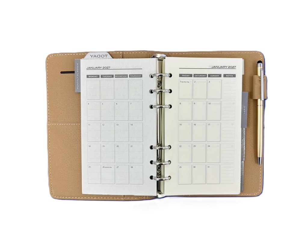 2027 Diary B6 Week-To-View (WTV) Slim Spiral Organiser with Pen - Croc Tan