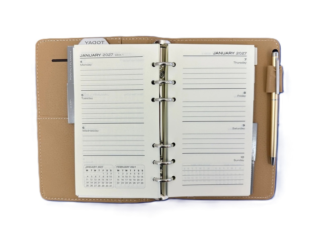 2027 Diary B6 Week-To-View (WTV) Slim Spiral Organiser with Pen - Croc Tan
