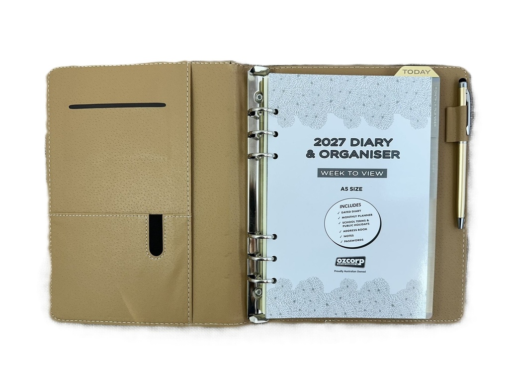 2027 Diary A5 Week-To-View (WTV) Spiral Organiser with Pen - Black 