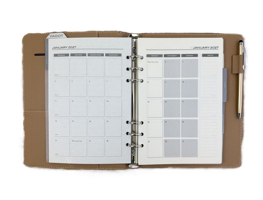 2027 Diary A5 Week-To-View (WTV) Spiral Organiser with Pen - Black 