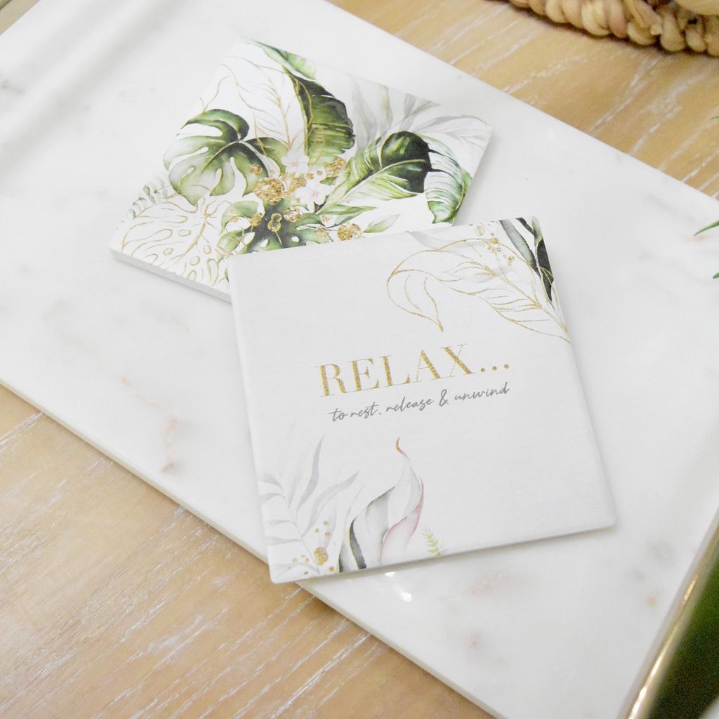 Elegant Greenery Relax Ceramic Coaster - Splosh