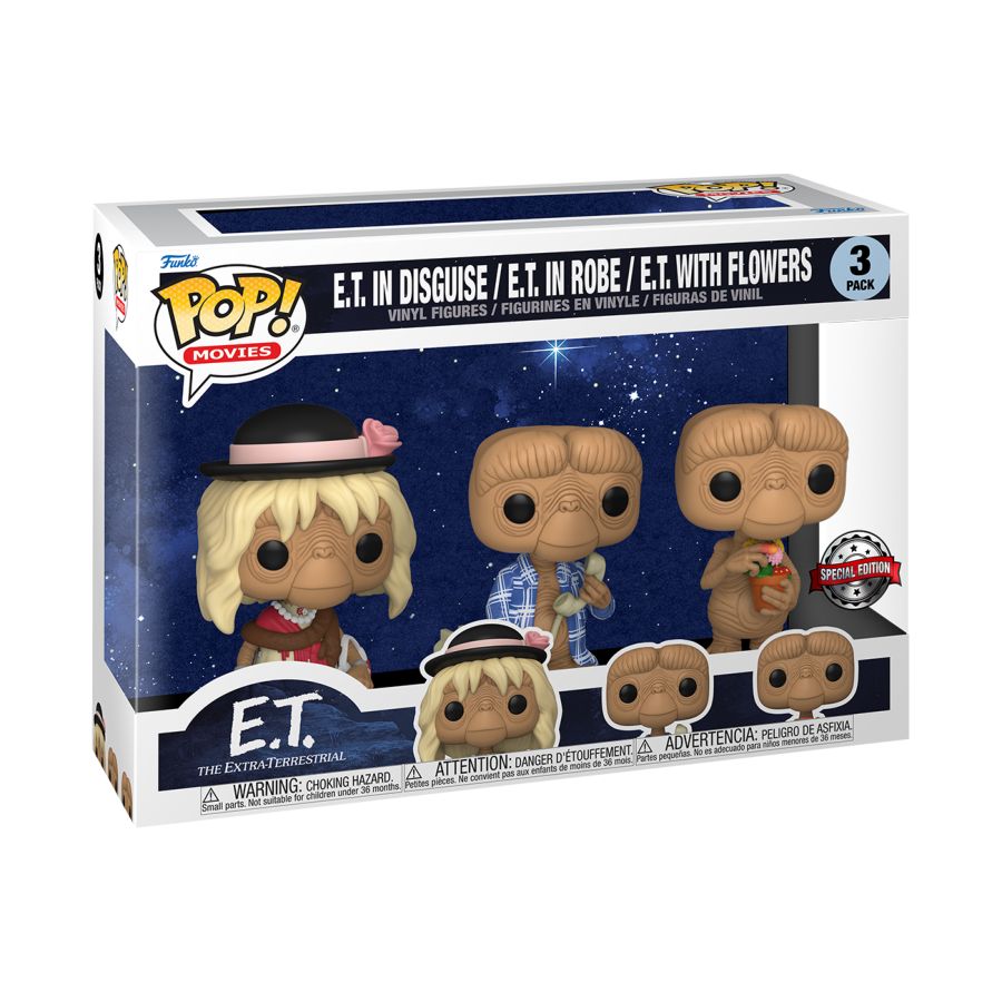 E.T. the Extra-Terrestrial - E.T. in Disguise, in Robe & with Flowers US Exclusive Pop! 3-Pack [