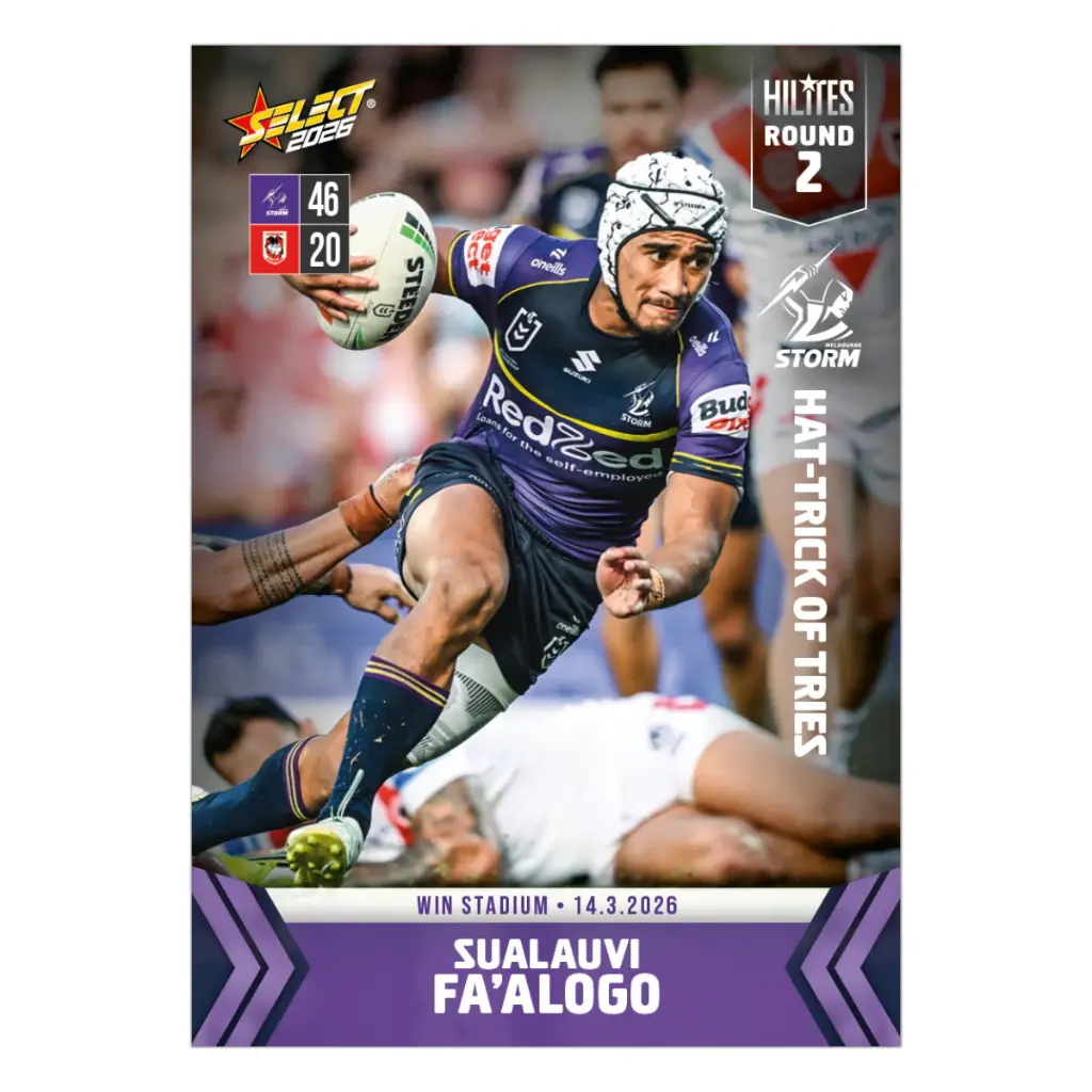 Select Australia 2026 NRL Hilites Round 2 Card Sualauvi Fa'alago Melbourne Storm