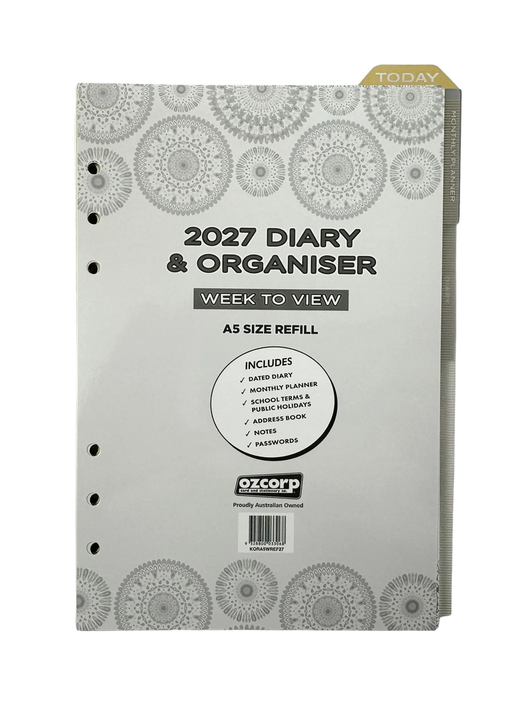 2027 Diary and Organiser A5 Week-To-View (WTV) Refill
