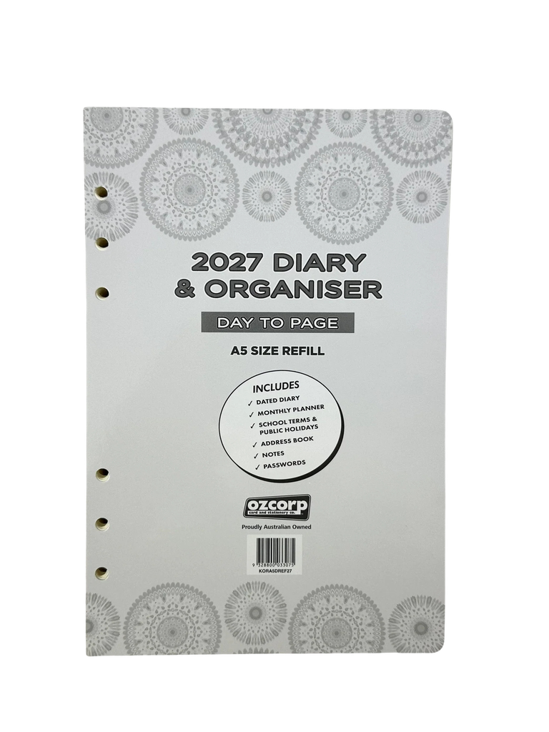2027 Diary and Organiser A5 Day-To-A-Page (DTP) Refill