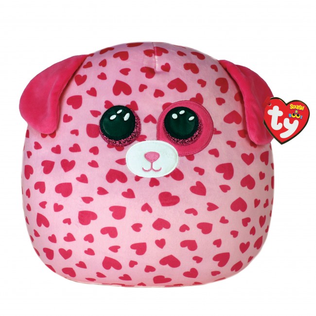 Tickle Pink Dog Heart Pattern Valentine's Day 10" - Ty Squishy Beanies (Squish-A-Boos)