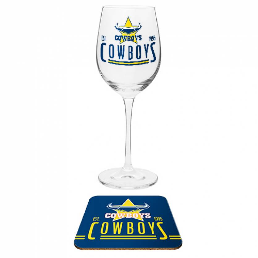 NRL North Queensland Cowboys Wine & Coaster Set