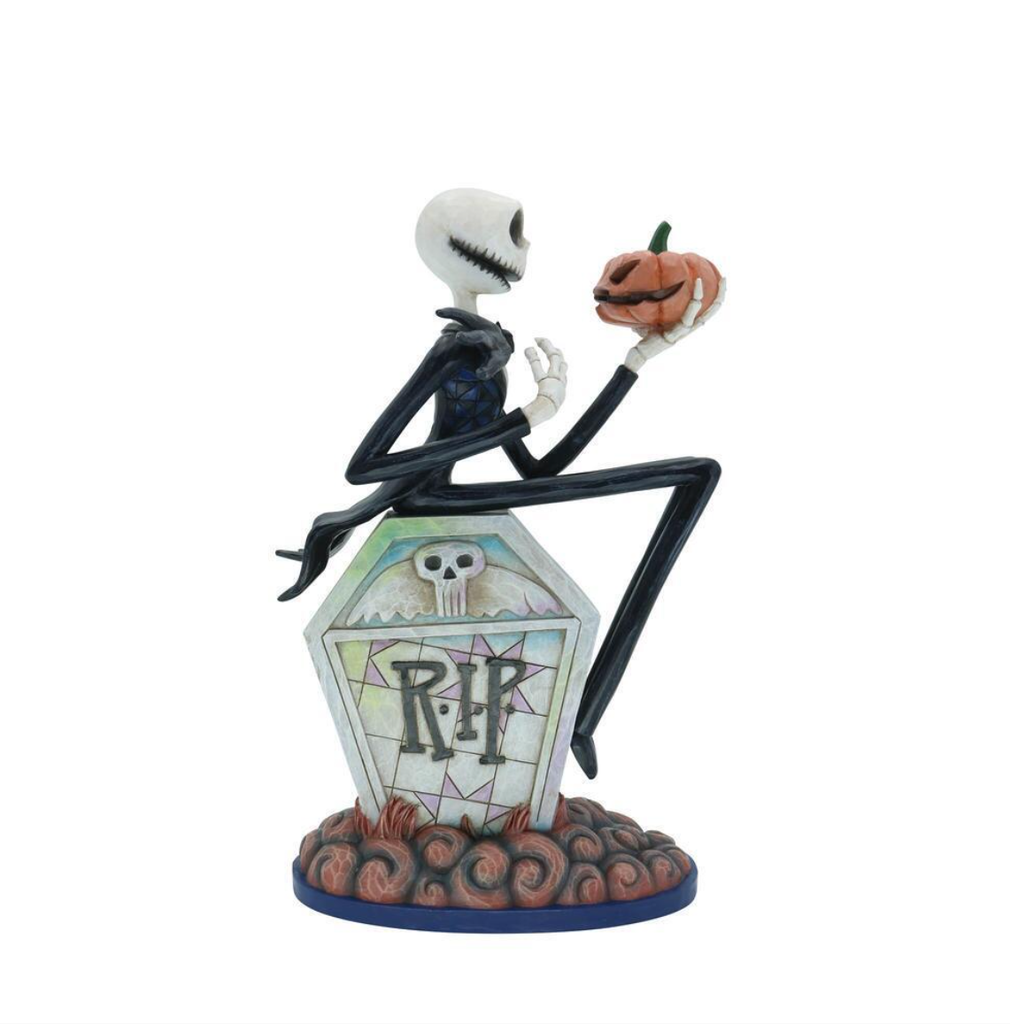 Disney Traditions by Jim Shore - The Nightmare Before Christmas - 'The Pumpkin King' Jack Sitting On Gravestone Figurine