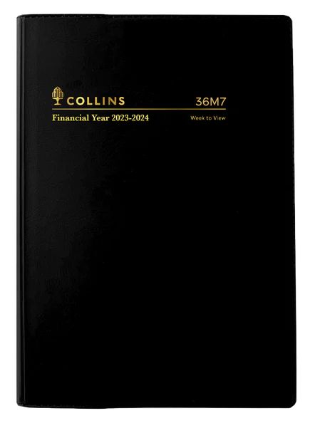 2023-2024 Financial Year Diary Collins A6 Week To View Black Vinyl FSC MIX70% 36M7