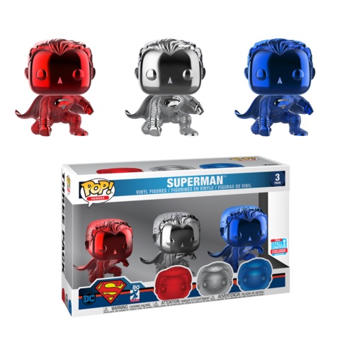 Funko Pop! Heroes: DC Superman Chrome (Red/Blue/Silver) 3-Pack NYCC 2018 Exclusive (Item #35301)