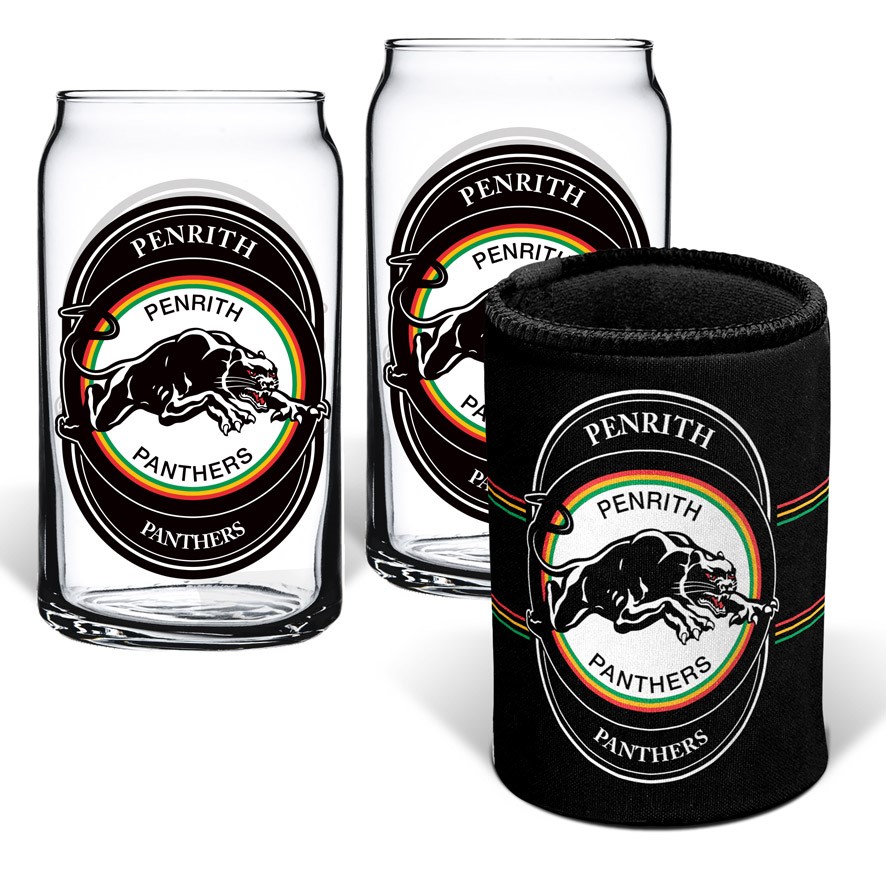NRL Penrith Panthers 2 Glasses & Can Cooler Gift Pack