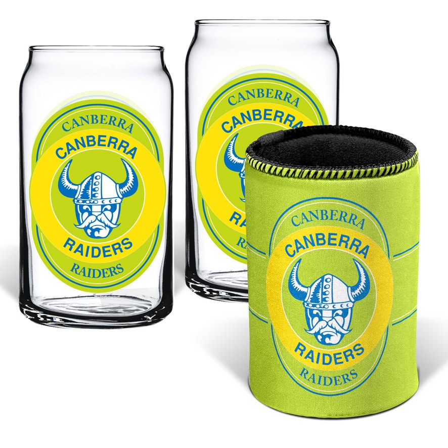 NRL Canberra Raiders 2 Glasses & Can Cooler Gift Pack