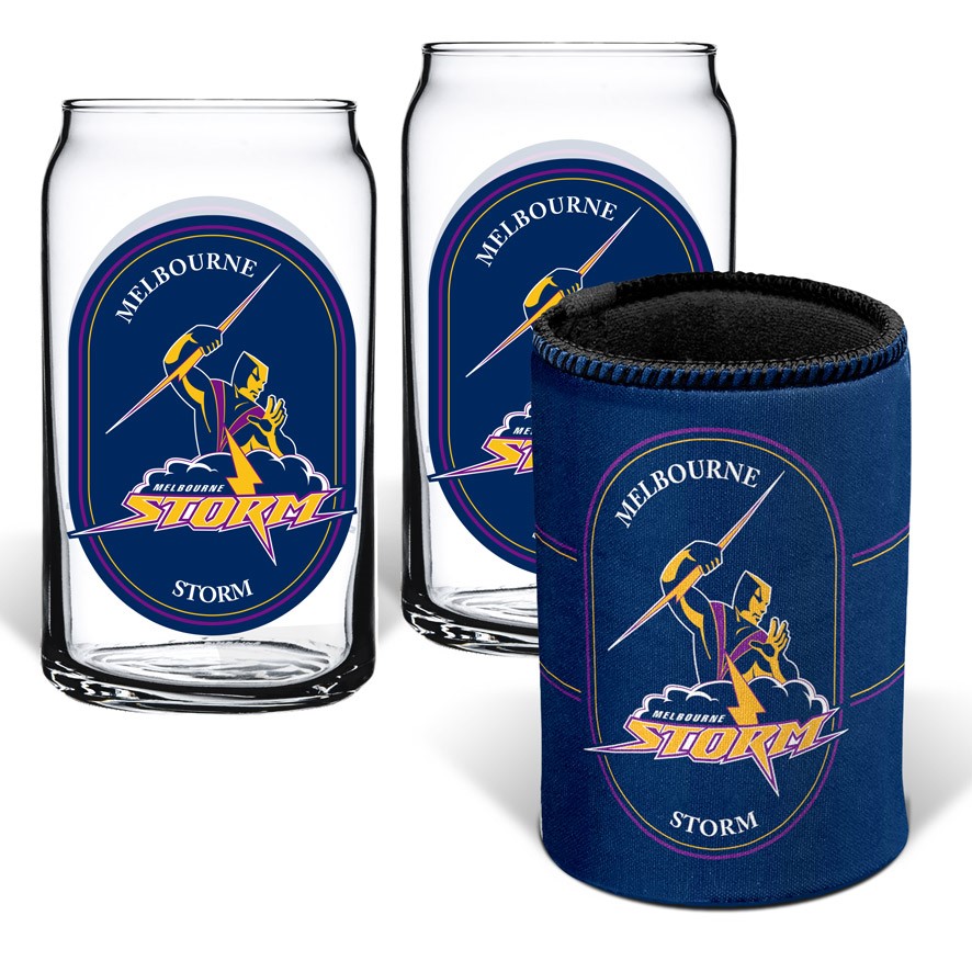 NRL Melbourne Storm 2 Glasses & Can Cooler Gift Pack