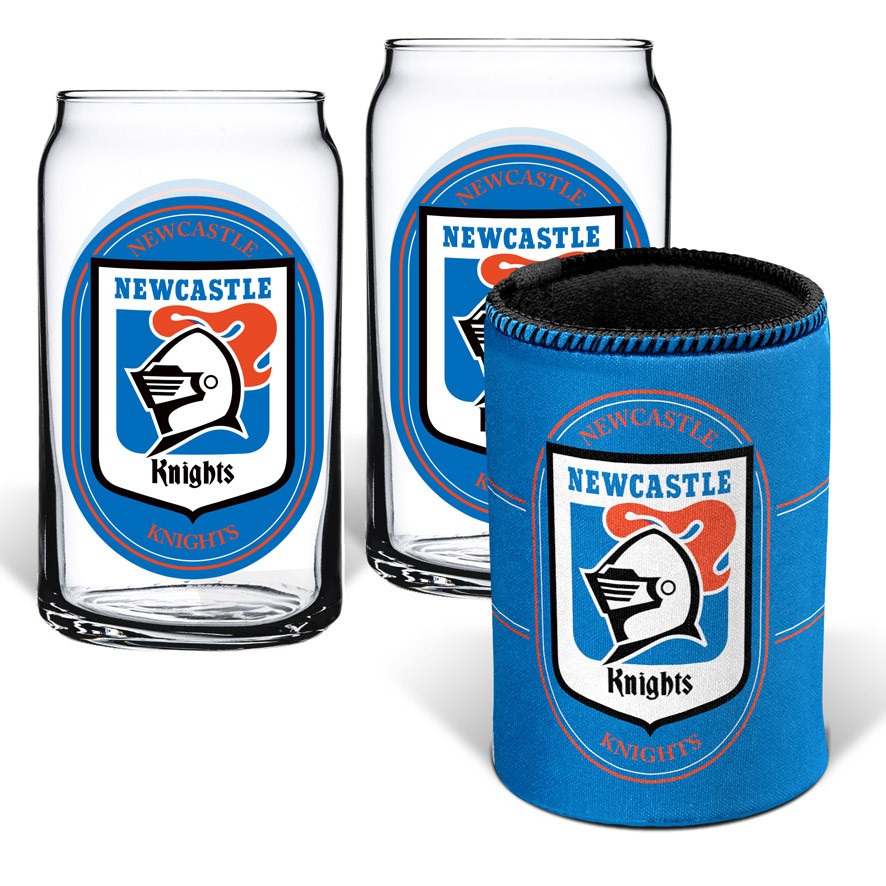 NRL Newcastle Knights 2 Glasses & Can Cooler Gift Pack