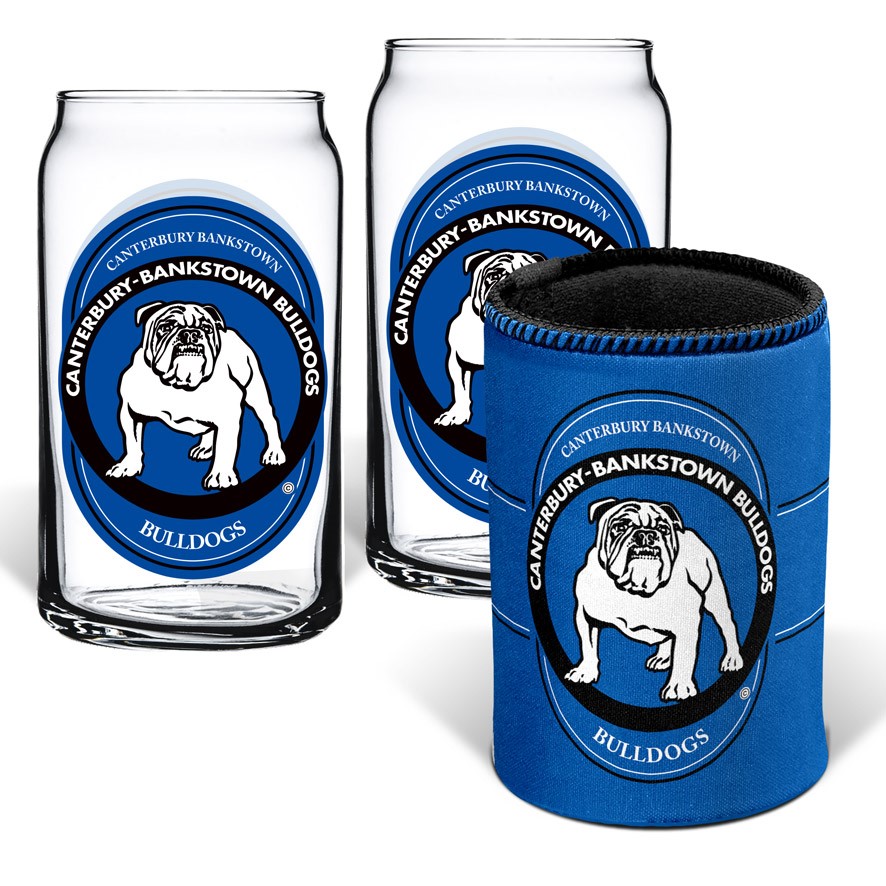 NRL Canterbury-Bankstown Bulldogs 2 Glasses & Can Cooler Gift Pack