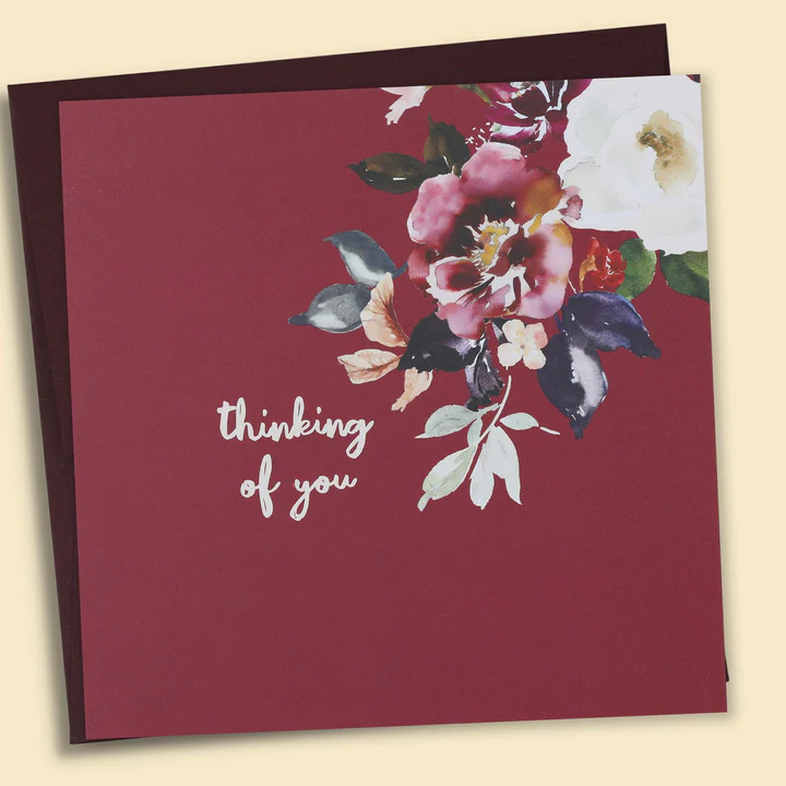 Floral Thinking Of You Burgundy Card - Papernest Designs