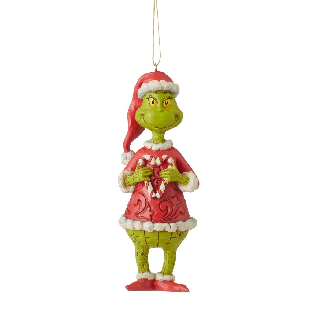 Dr Seuss The Grinch: Grinch Holding Candy Cane Heart Hanging Ornament - Disney Traditions by Jim Shore