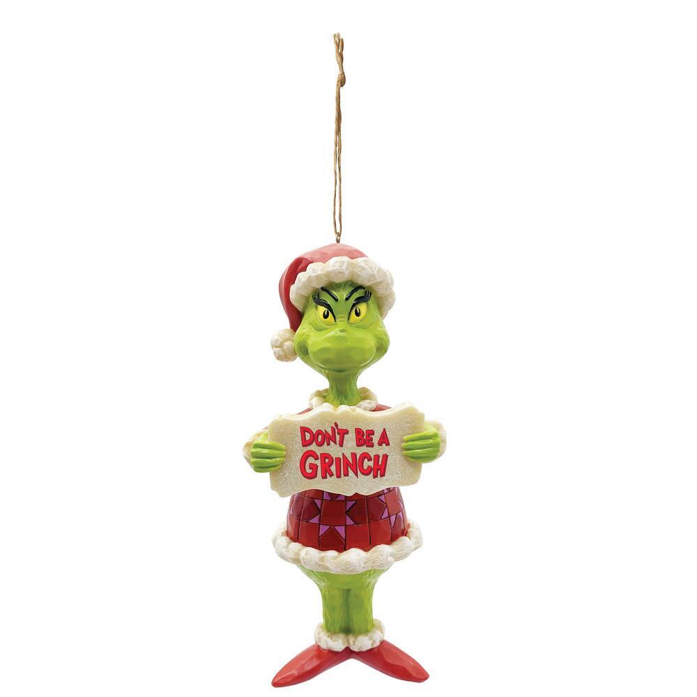 Dr Seuss The Grinch: Grinch Holding Dont Be A Grinch Sign Hanging Ornament (PVC) - Disney Traditions by Jim Shore