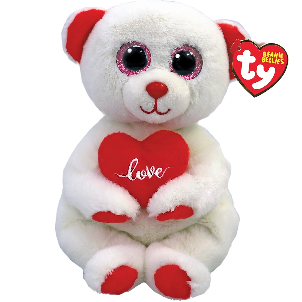 Desi the White Bear with Heart TY Beanie Bellies Regular Valentines 2025