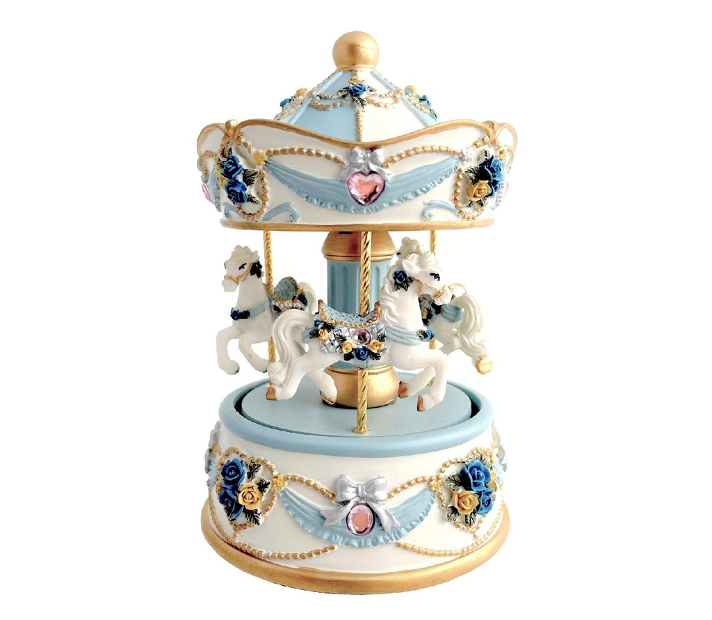 The Russell Collection - 3 Horse Resin Carousel - Petite Blue