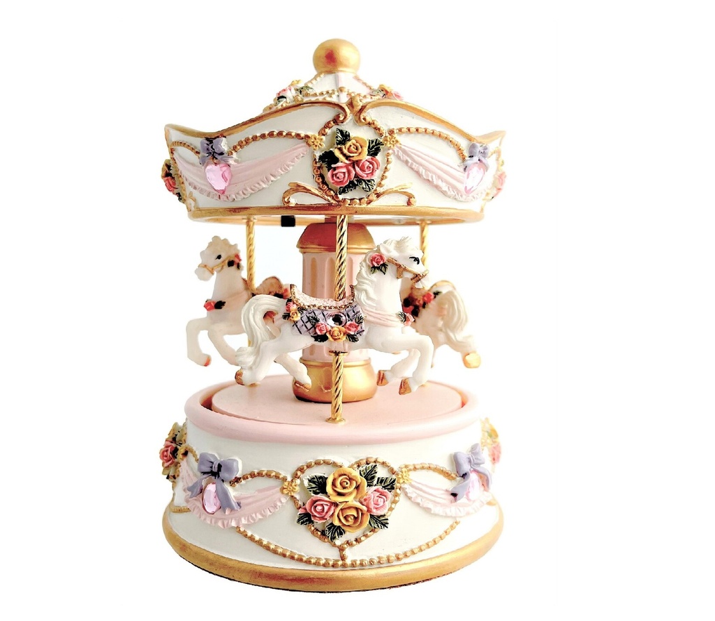 The Russell Collection - 3 Horse Resin Carousel - Petite Rose