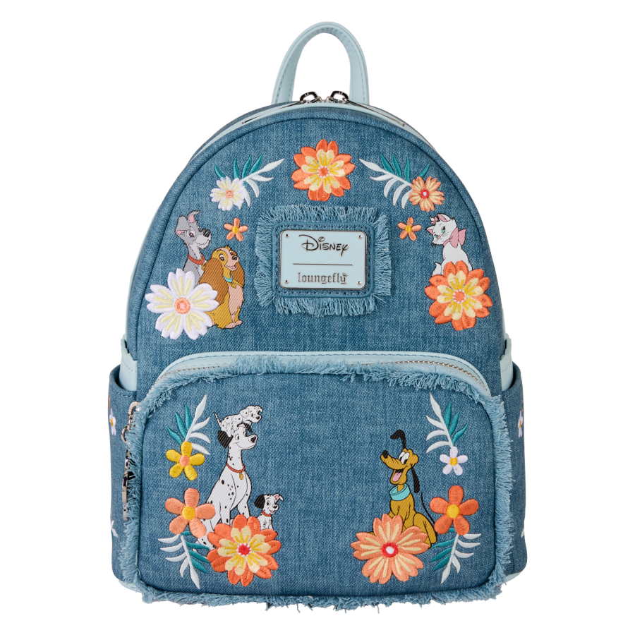 Disney - Dogs & Cats Faux Denim Fringe Mini Backpack - Loungefly