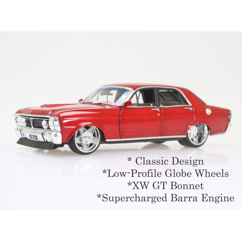 1:24 Candy Red XY Ford Falcon Custom w/ Super Charged Barra Engine - Diecast Model Collectible