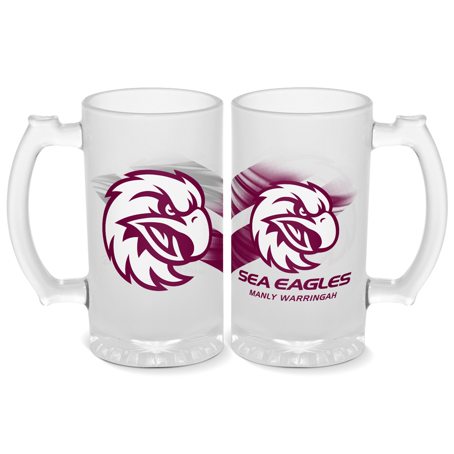 NRL Manly Warringah Sea Eagles 500ml Frosted Stein Glass