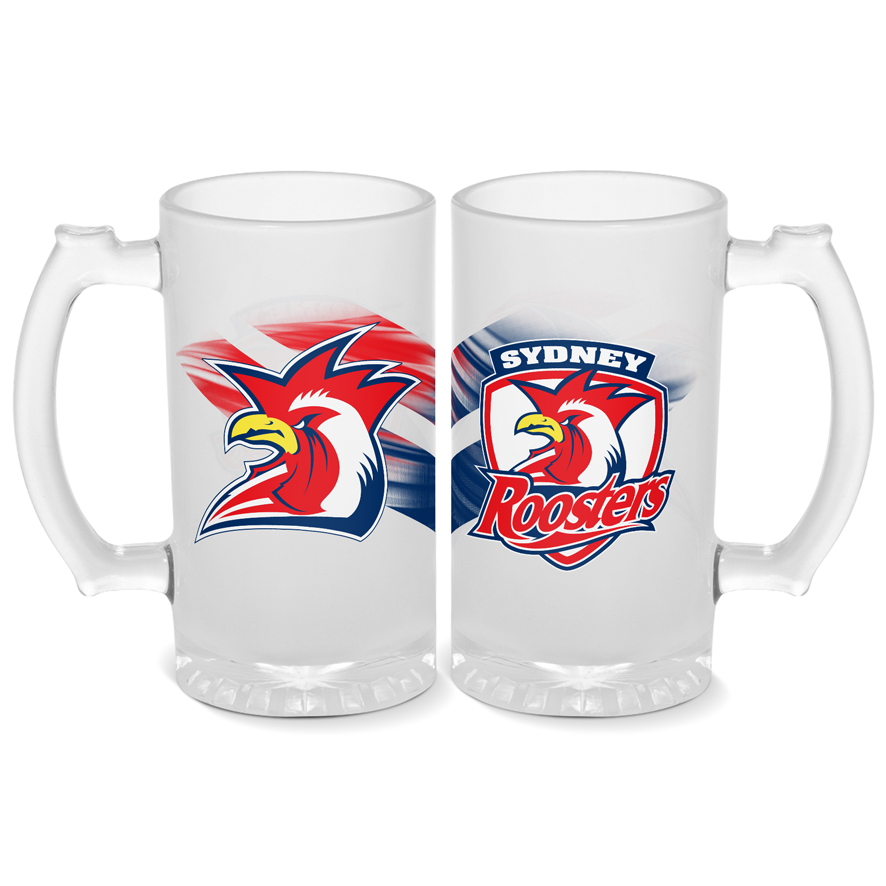 NRL Sydney Roosters 500ml Frosted Stein Glass