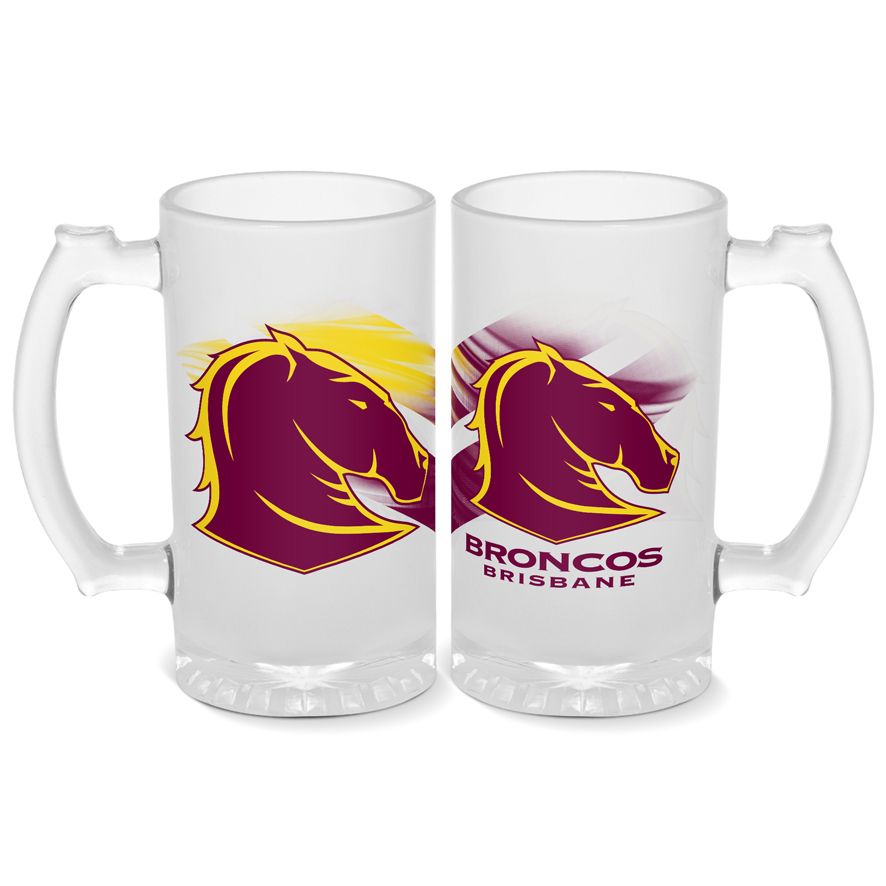 NRL Brisbane Broncos 500ml Frosted Stein Glass