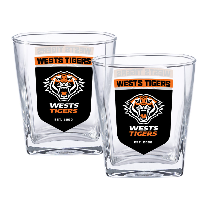 NRL West Tigers Spirit Glasses 2pk
