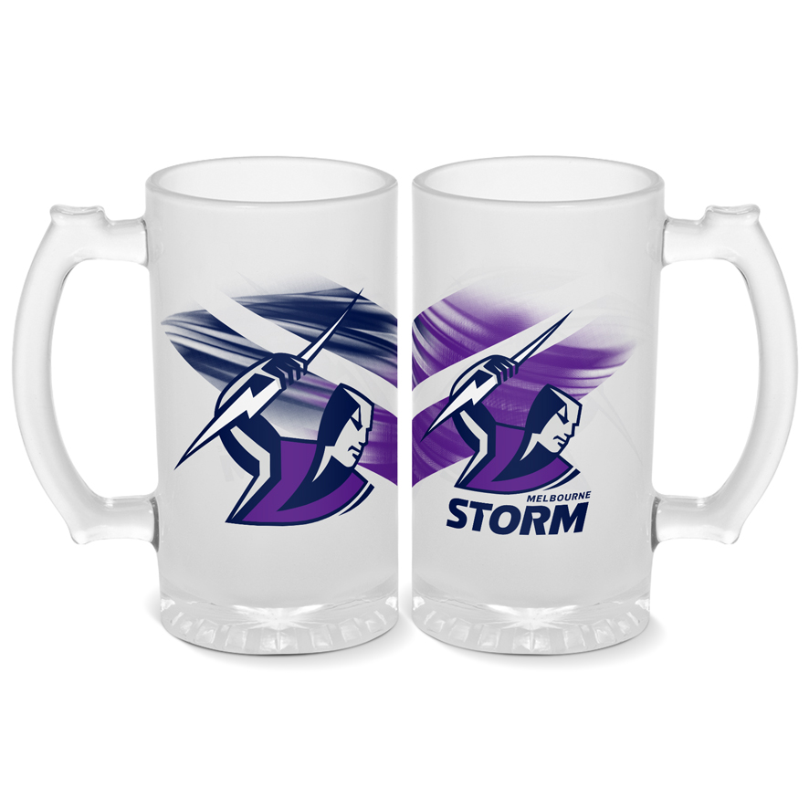 NRL Melbourne Storm 500ml Frosted Stein Glass