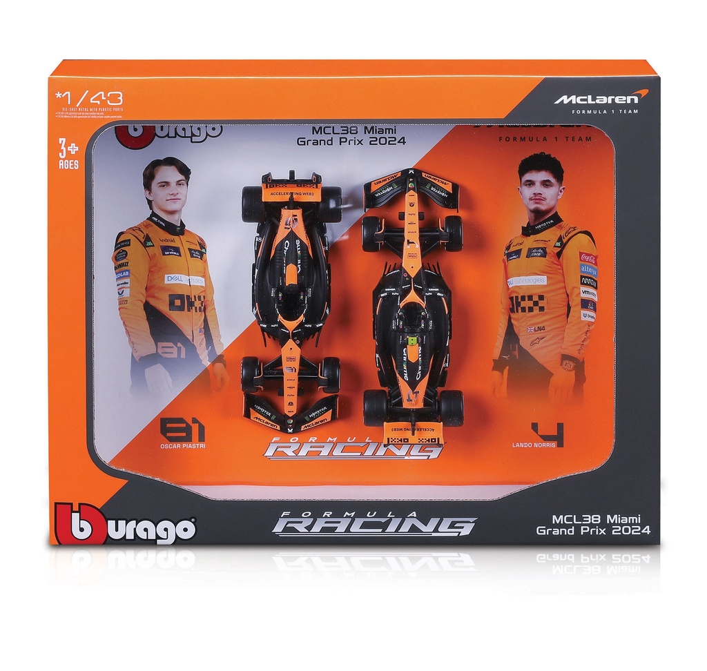 Bburago F1 2024 McLaren MCL38 Land Norris 7 oscar Piastri 1:43  Scale - 2 Piece Gift Pack