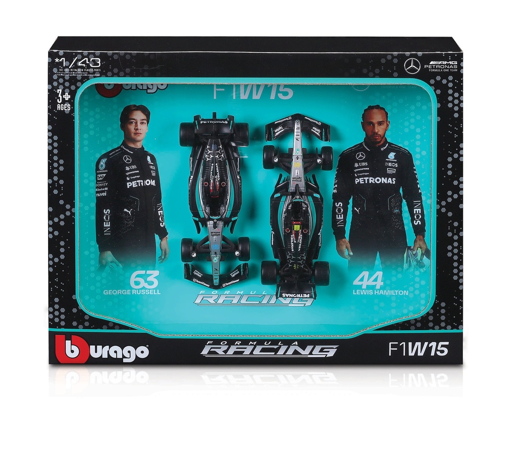 Bburago F1 2024 Mercedes AMG W15 1:43 Scale - 2 Piece Gift Set