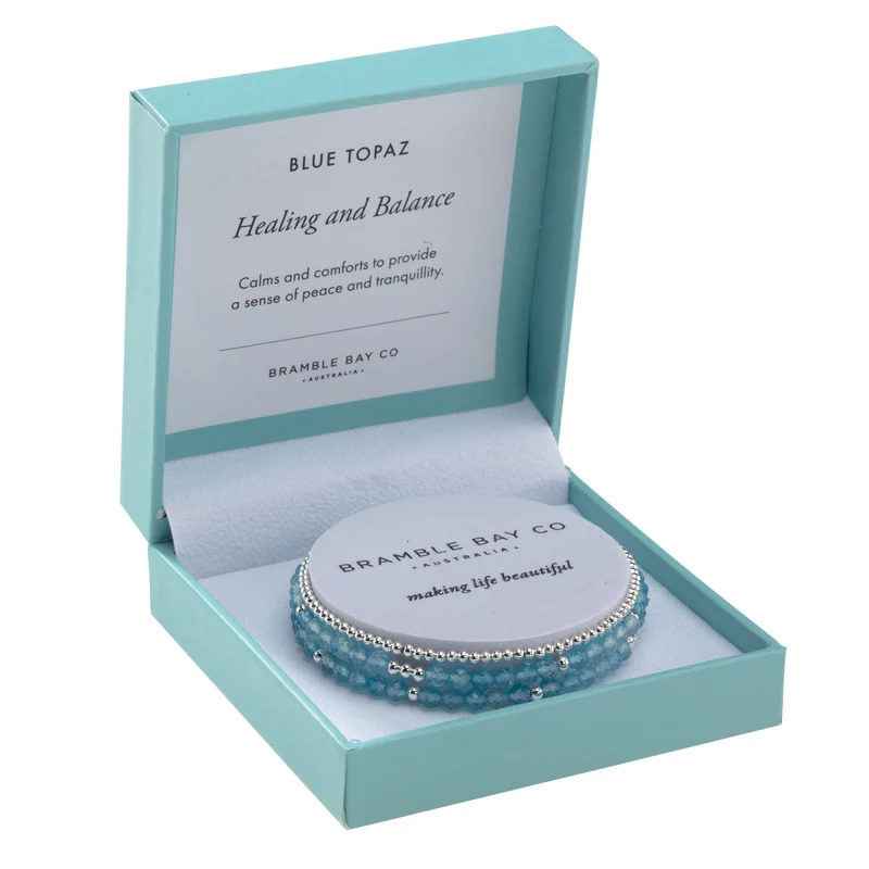 Bramble Bay Co -Trio Bracelet Set Blue Topaz & Silver Plated Healing & Balance 