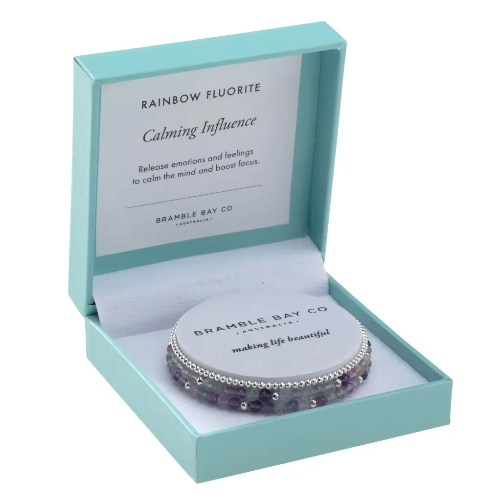Bramble Bay Co - Trio Bracelet Set Rainbow Fluorite & Silver Plated Bead