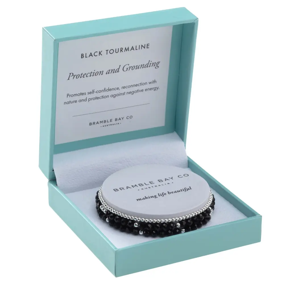 Bramble Bay Co - Trio Bracelet Set Black Tourmaline & Silver Plated Bead