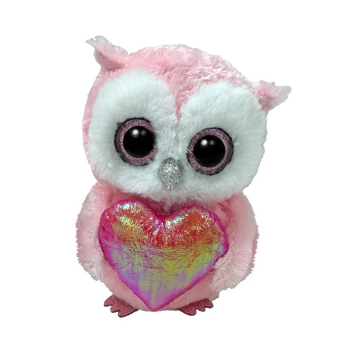 Ty Beanie Boos: Whisper the Pink Owl with Heart Valentines Day Plush (Regular Size)