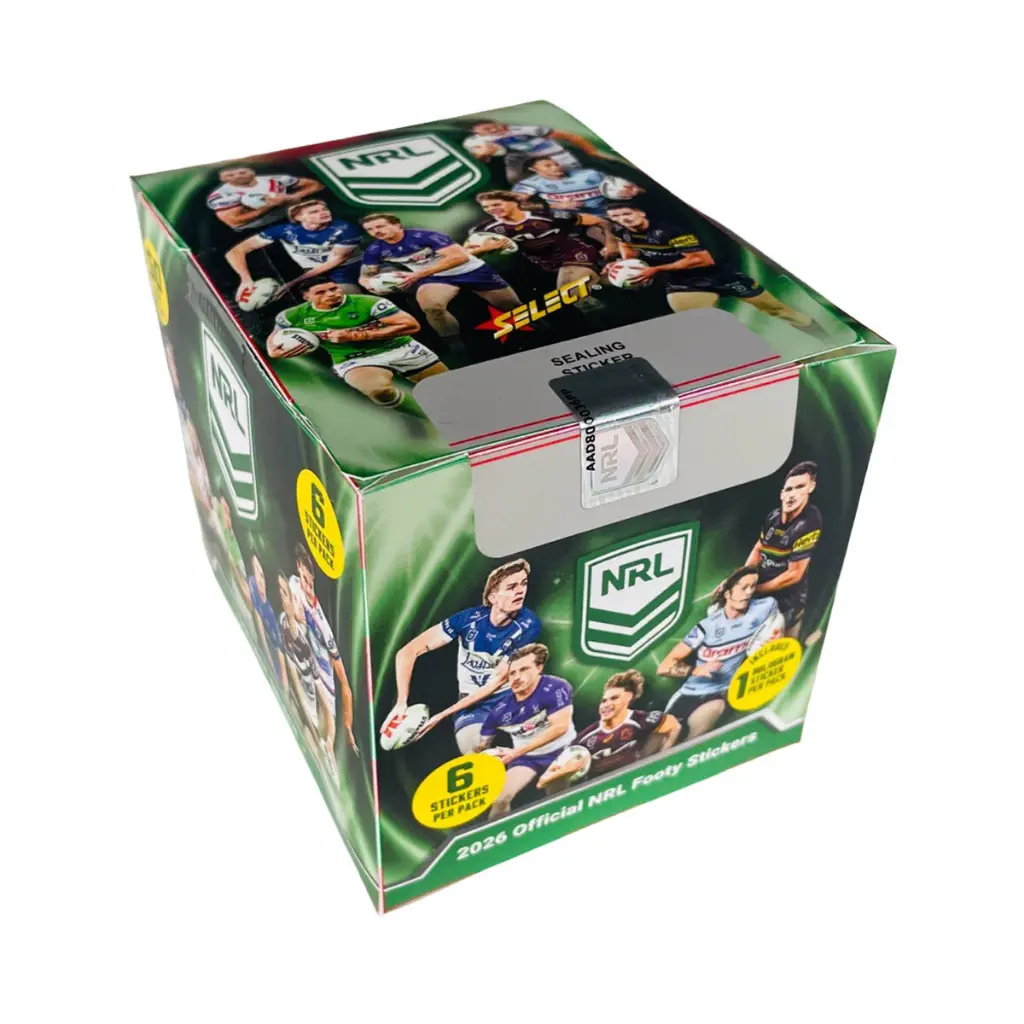 2026 Official NRL Footy Stickers Display Box (50 Sticker Packs)