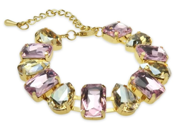 [BQ120C] Metal With Glass Stones Linked Bracelet In 18cm Plus Extension - Gold / Champagne Tone