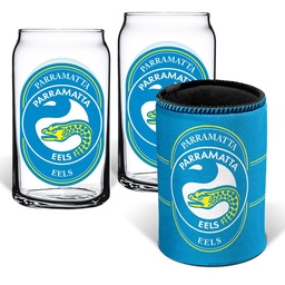 [NRL4001AF] NRL Parramatta Eels 2 Glasses & Can Cooler Gift Pack