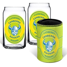 [NRL4001AJ] NRL Canberra Raiders 2 Glasses & Can Cooler Gift Pack